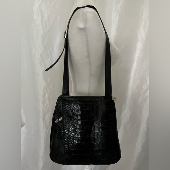 Longchamp Bags Longchamp Black Leather Croc Embossed Crossbody Bag
